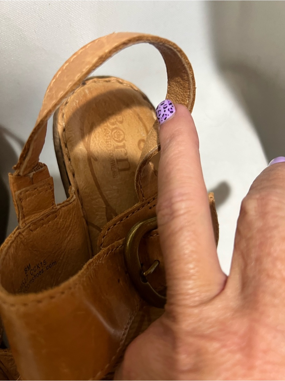 Born Leather Wedge Sandals Women’s Size 8M Cognac Brown Buckle Comfort Slingback - Picture 7 of 8